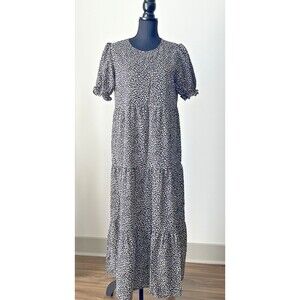 NWT‎ PrettyGarden Flutter Sleeve Animal Print Maxi Dress Black White M
